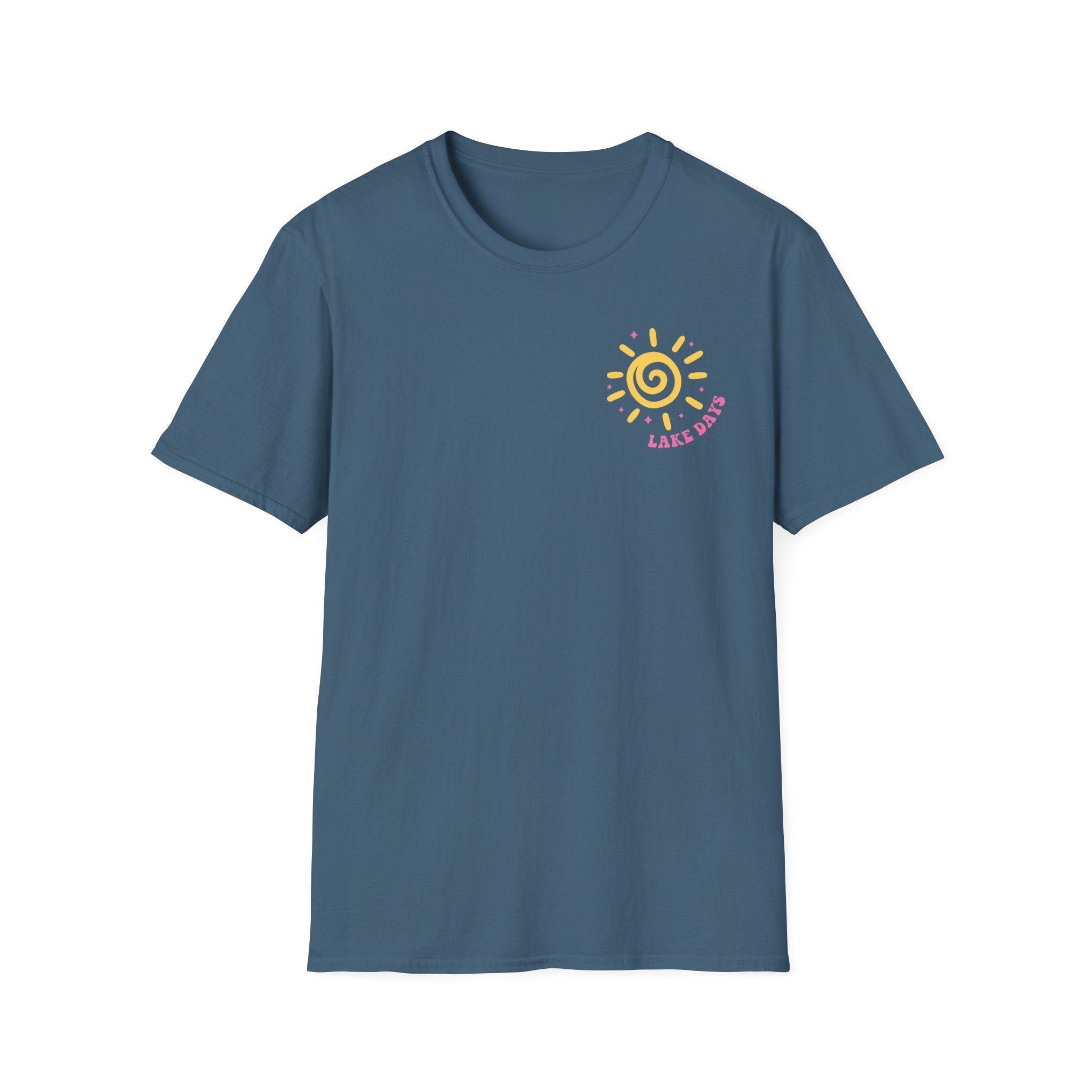 Lake Days on Gildan — Retro Sun, Boat & Waves Summer Tee
