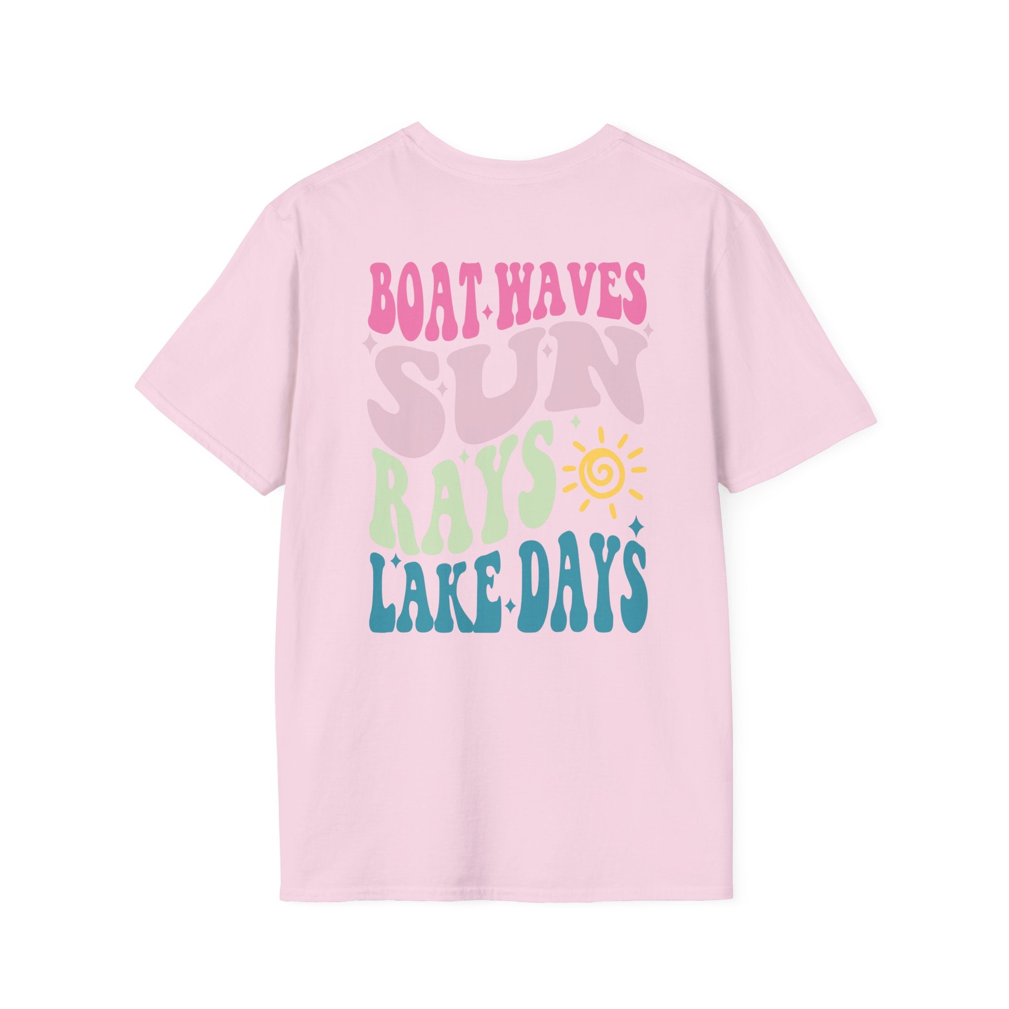 Lake Days on Gildan — Retro Sun, Boat & Waves Summer Tee
