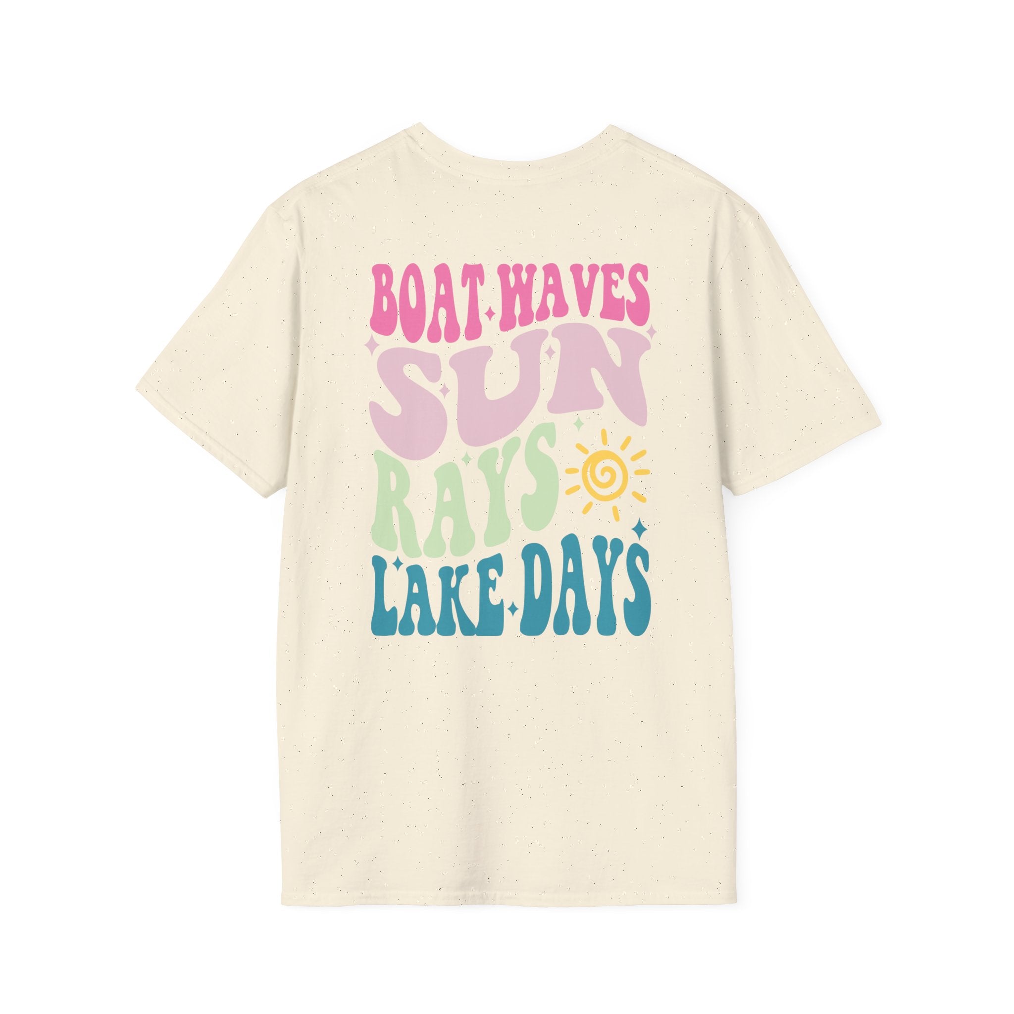 Lake Days on Gildan — Retro Sun, Boat & Waves Summer Tee