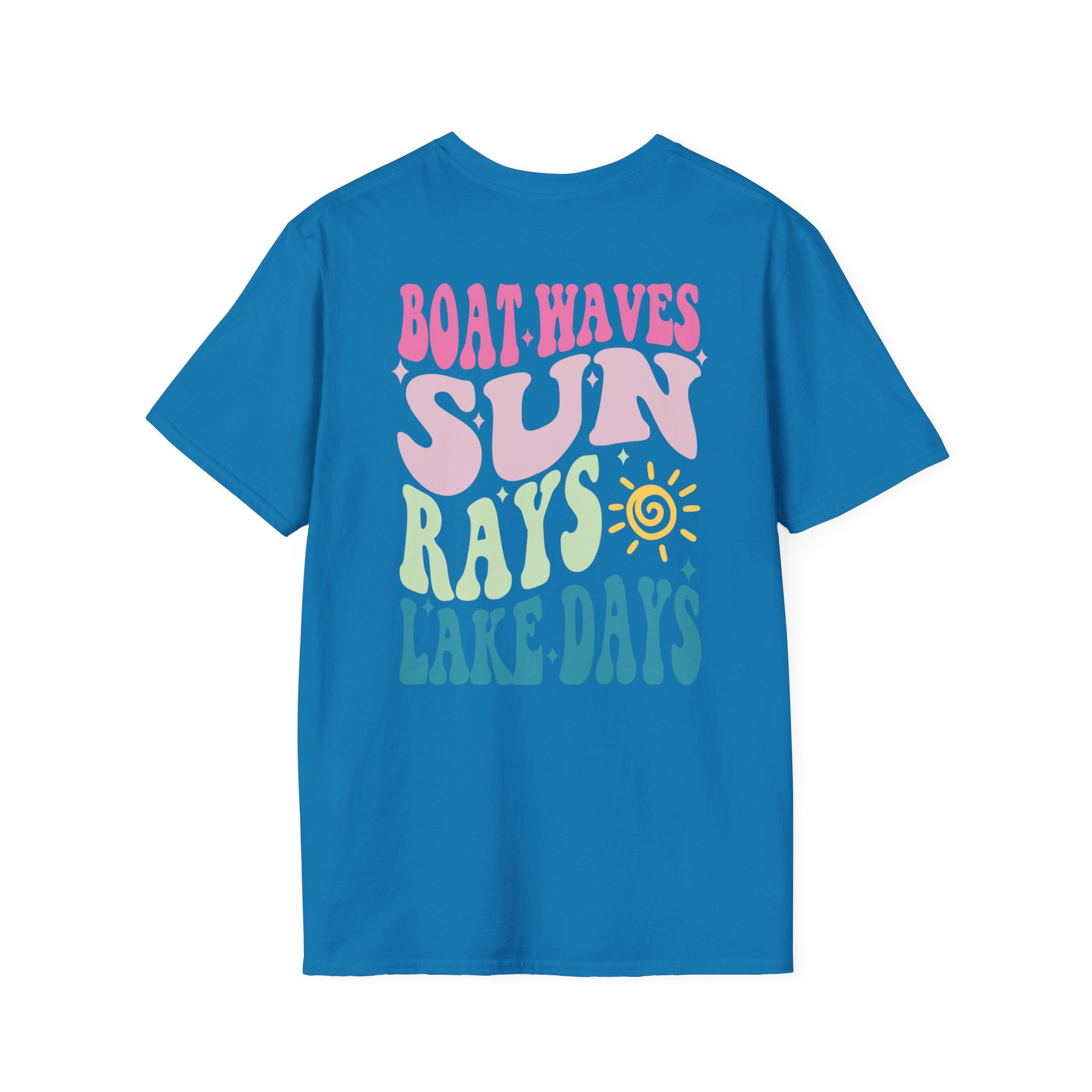 Lake Days on Gildan — Retro Sun, Boat & Waves Summer Tee