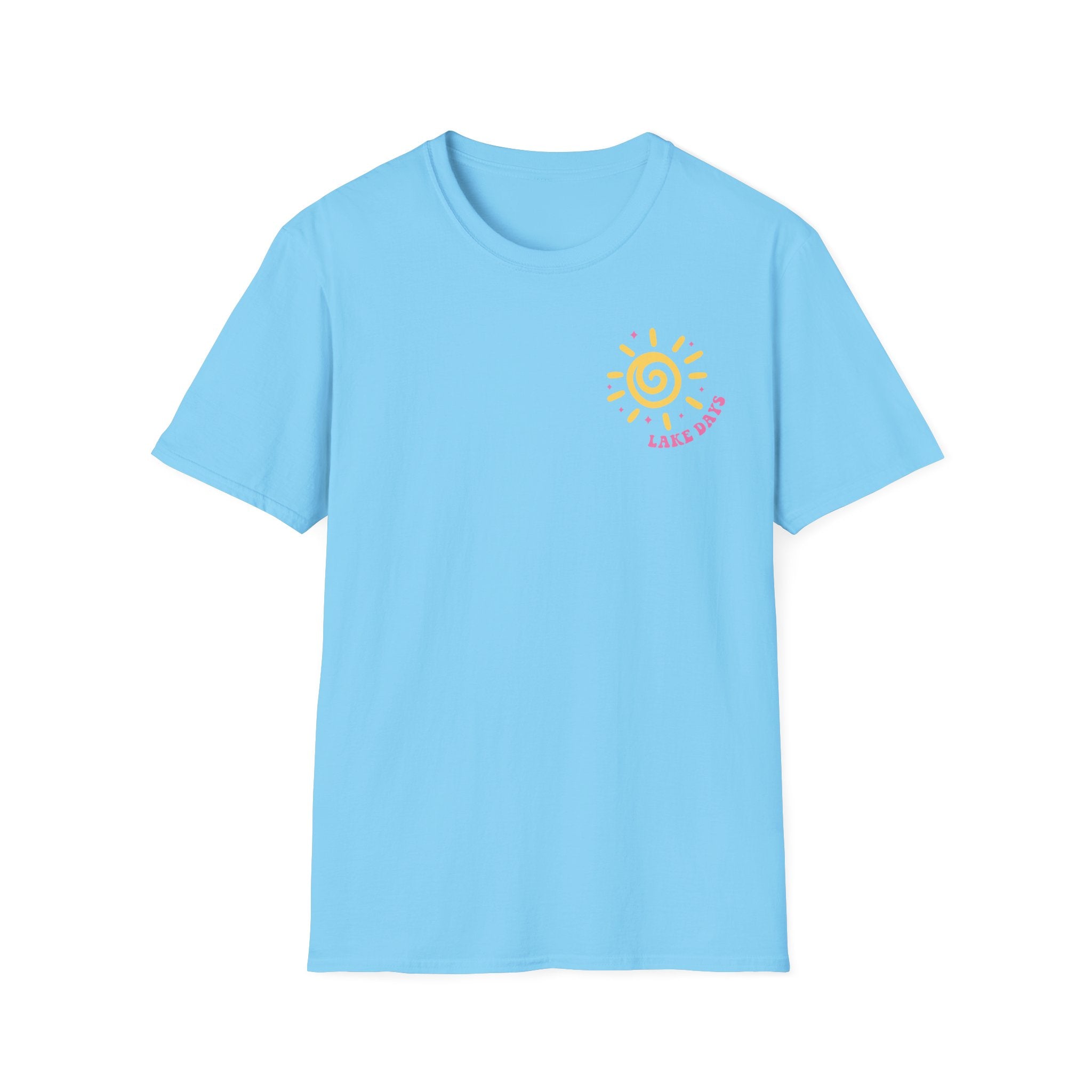 Lake Days on Gildan — Retro Sun, Boat & Waves Summer Tee