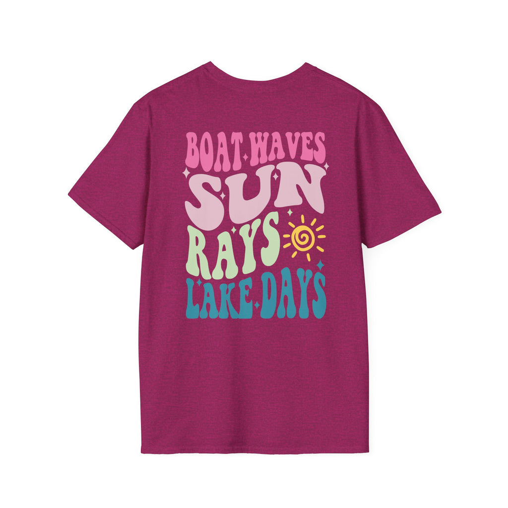 Lake Days on Gildan — Retro Sun, Boat & Waves Summer Tee