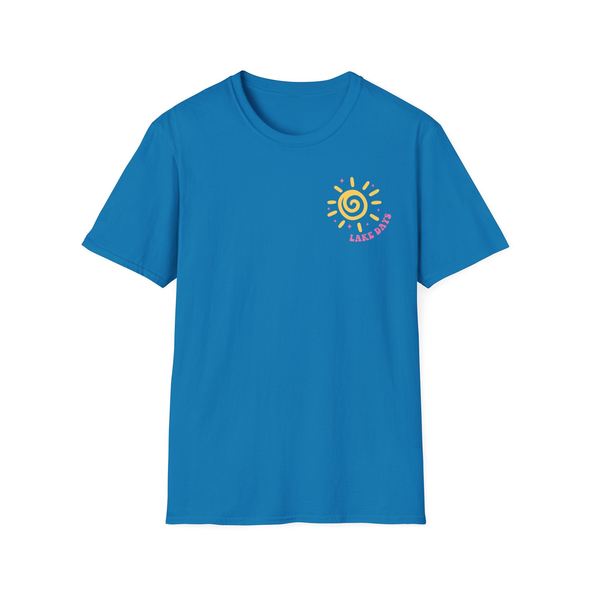 Lake Days on Gildan — Retro Sun, Boat & Waves Summer Tee